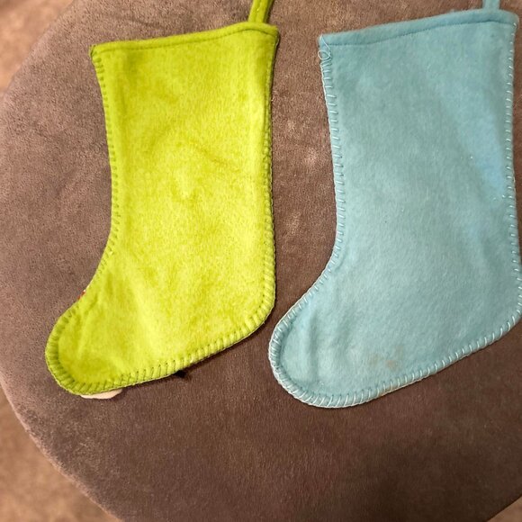 2 Felt Christmas Stockings, One Green of Santa & One Blue of a Snowman - Picture 2 of 6